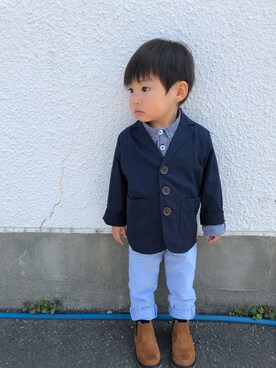 「SM2（エスエムツー）のアイテム（ノーカラージャケット）」を使った、晄ちゃんさん（キッズ・80cm）の春コーディネート