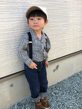 「こども ビームス（コドモビームス）のアイテム（ニットキャップ/ビーニー）」を使った、晄ちゃんさん（キッズ・90cm）の秋コーディネート