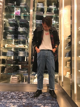 「DIESEL（ディーゼル）のアイテム（トレンチコート）」を使った、キャベツ太郎さん（メンズ・179cm）の冬コーディネート
