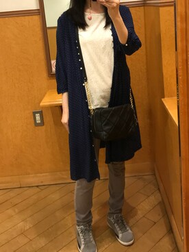 「earth music&ecology（アースミュージックアンドエコロジー）のアイテム（シャツワンピース、ブルー系）」を使った、Rauraさん（レディース・160cm）の秋コーディネート