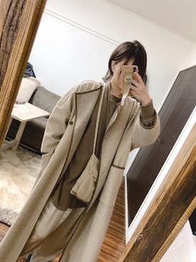「サテンパンツ」｜「アイテム（ノーカラージャケット）」を使った、MAISさん（レディース・155cm）の冬コーディネート