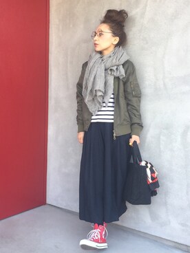 「SLOBE IENA（スローブイエナ）のアイテム（MA-1）」を使った、かおりりいさん（レディース・150cm）の春コーディネート