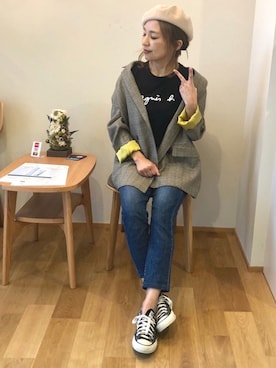 「Another Edition（アナザーエディション）のアイテム（ハンチング/ベレー帽）」を使った、かおりりいさん（レディース・150cm）の秋コーディネート