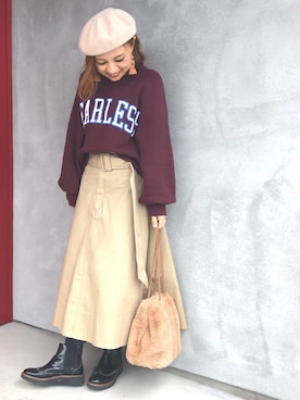 「Another Edition（アナザーエディション）のアイテム（ハンチング/ベレー帽）」を使った、かおりりいさん（レディース・150cm）の秋コーディネート