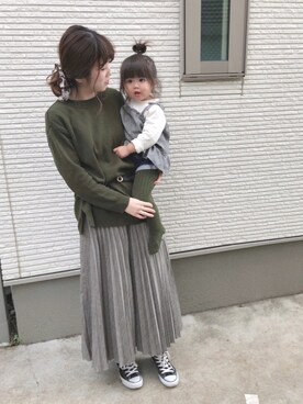 karin_mamaさんの「チェックプリーツロングスカート」を使ったコーディネート