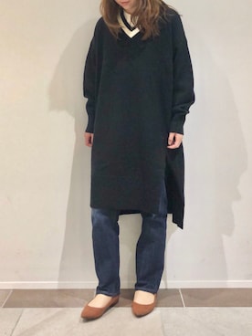 「ラインニット」｜「アイテム（ワンピース/ドレス）」を使った、karin_mamaさん（レディース・158cm）の秋コーディネート