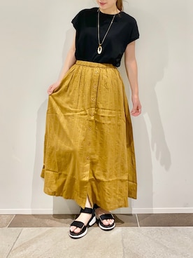 「マスタードイエロー」｜karin_mamaさん（レディース・158cm）の夏コーディネート