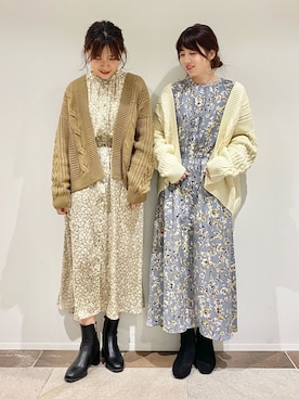 「ケーブルカーディガン」｜「アイテム（ワンピース/ドレス）」を使った、karin_mamaさん（レディース・158cm）の冬コーディネート
