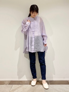 「CRAFT STANDARD BOUTIQUE（クラフトスタンダードブティック）のバックオープンシアーバンドカラーシャツ　＊◇（シャツ/ブラウス）」を使った、karin_mamaさん（レディース・158cm）の春コーディネート