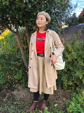 「チチカカ（チチカカ）のアイテム（ハンチング/ベレー帽、ベージュ系）」を使った、ぴなっつ🌱さん（レディース・158cm）の秋コーディネート