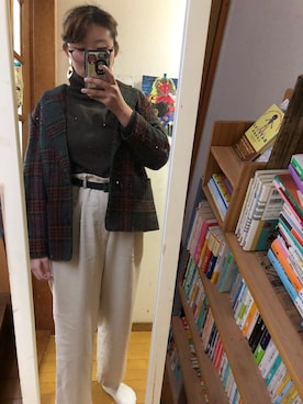 「古着のアイテム（ジャケット/アウター、ブラウン系）」を使った、ぴなっつ🌱さん（レディース・158cm）の春コーディネート