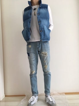 「フェザー」｜「アイテム（ダウンジャケット/コート）」を使った、tanaさん（メンズ・180cm）の冬コーディネート