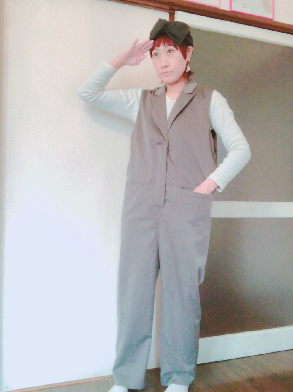 「バイキングへゴー」｜「antiquaのアイテム（つなぎ/オールインワン、グレー系）」を使った、☆fuyo☆さん（レディース・160cm）の冬コーディネートの1枚目の写真
