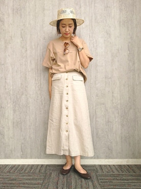 「アイテム（バレエシューズ、ベージュ系）」を使った、ayaさん（レディース・162cm）の春コーディネート