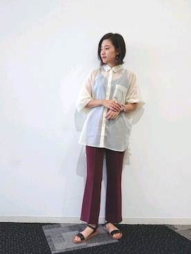 「LOWRYS FARM（ローリーズファーム）のカラーフレアパンツ  892044（その他パンツ）」を使った、ayaさん（レディース・162cm）の夏コーディネート
