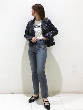 「TICCA（ティッカ）のアイテム（ライダースジャケット）」を使った、BABYLONE STAFFさん（レディース・158cm）の冬コーディネート