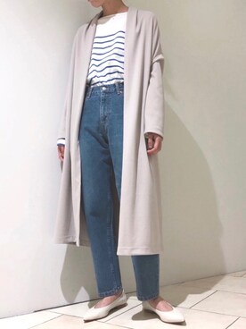 「春めきシューズ」｜「アイテム（ノーカラーコート）」を使った、BABYLONE STAFFさん（レディース・158cm）の春コーディネート