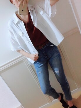 「LOWRYS FARM（ローリーズファーム）のショートＣＰＯシャツ　841006（シャツ/ブラウス）」を使った、Akane⁑さん（レディース・159cm）の夏コーディネート