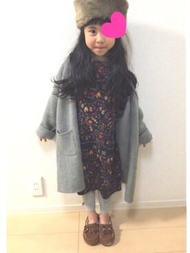 「apres les cours（アプレレクール）のアイテム（モカシン/デッキシューズ）」を使った、りちゅ♡♡さん（キッズ・110cm）の冬コーディネート