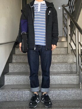 「NIKE（ナイキ）のアイテム（スタジャン）」を使った、小朋友你是否有很多问号さん（メンズ・169cm）の秋コーディネート