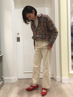「ORiental TRaffic（オリエンタルトラフィック）の春夏新作★パールヒールリボンパンプス★9104（パンプス、レッド系）」を使った、WA ららぽーと富士見さん（レディース・160cm）の冬コーディネート