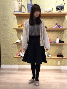 「ORiental TRaffic（オリエンタルトラフィック）の春夏新作★ねじりリボンヒールパンプス★9107（パンプス、ゴールド系）」を使った、WA ららぽーと富士見さん（レディース・160cm）の冬コーディネート
