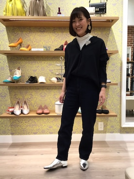 「ORiental TRaffic（オリエンタルトラフィック）の春夏新作★ポインテッドバブーシュ★9124（パンプス、シルバー系）」を使った、WA ららぽーと富士見さん（レディース・160cm）の冬コーディネート