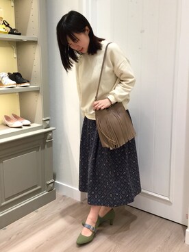 「ORiental TRaffic（オリエンタルトラフィック）の春夏新作★ベルトヒールパンプス★9125（パンプス、グリーン系）」を使った、WA ららぽーと富士見さん（レディース・160cm）の春コーディネート