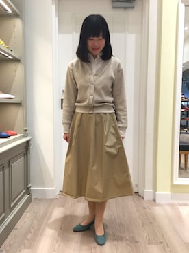 「ORiental TRaffic（オリエンタルトラフィック）の春夏新作★メタリックパイピングパンプス★9126（パンプス、グリーン系）」を使った、WA ららぽーと富士見さん（レディース・160cm）の春コーディネート