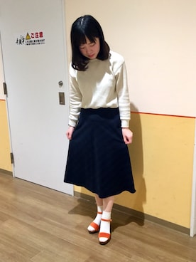 「ORiental TRaffic（オリエンタルトラフィック）の春夏新作★ウッドヒールストラップサンダル★9228（サンダル、オレンジ系）」を使った、WA ららぽーと富士見さん（レディース・160cm）の春コーディネート