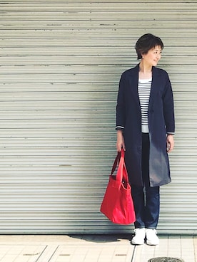 「アイテム（トートバッグ、レッド系）」を使った、Ｌエルさん（レディース・161cm）の春コーディネート