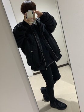 「ボア」｜「アイテム（MA-1）」を使った、YuMiAさん（メンズ・180cm）の冬コーディネート
