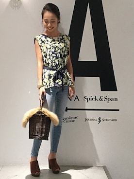 「Simplicite（サンプリシテ）のアイテム（かごバッグ）」を使った、RIE TAKIさん（レディース・156cm）の夏コーディネート
