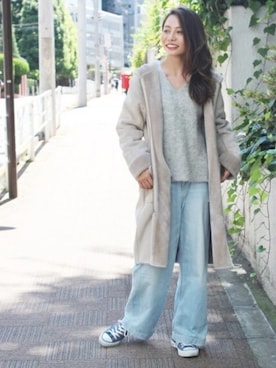 「アイテム（ムートンコート）」を使った、RIE TAKIさん（レディース・156cm）の夏コーディネート