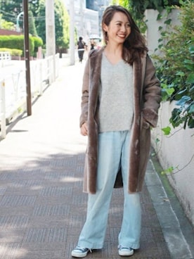 「アイテム（ムートンコート）」を使った、RIE TAKIさん（レディース・156cm）の夏コーディネート