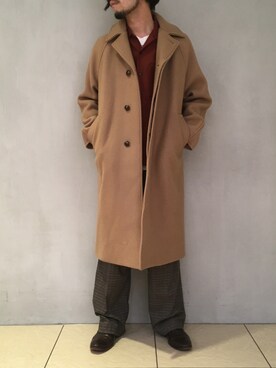 「PUBLIC TOKYO（パブリックトウキョウ）のアイテム（ステンカラーコート）」を使った、PUBLIC TOKYO 與那嶺さん（メンズ・170cm）の冬コーディネート