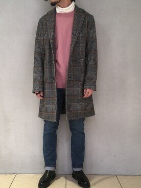 「PUBLIC TOKYO（パブリックトウキョウ）のアイテム（チェスターコート）」を使った、PUBLIC TOKYO 與那嶺さん（メンズ・170cm）の冬コーディネート