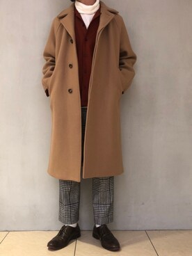 「PUBLIC TOKYO（パブリックトウキョウ）のアイテム（ステンカラーコート）」を使った、PUBLIC TOKYO 與那嶺さん（メンズ・170cm）の冬コーディネート