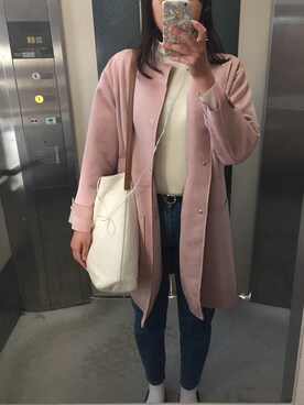 「ゆるカジ」｜「アイテム（ノーカラージャケット）」を使った、yumoさん（レディース・167cm）の冬コーディネート