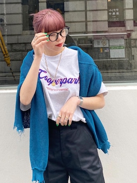 「WHO'S WHO gallery（フーズフーギャラリー）のCOOPERPARK ワッペン刺繍TEE（Tシャツ/カットソー、グレー系）」を使った、ヒナさん（レディース・170cm）の春コーディネート