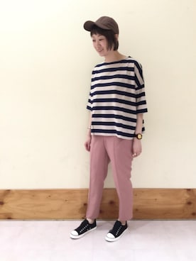 「coen（コーエン）のアイテム（帽子）」を使った、みやたけさん（レディース・167cm）の夏コーディネート