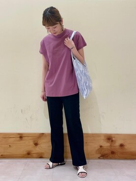 「USAコットン」｜「アイテム（スラックス）」を使った、みやたけさん（レディース・167cm）の春コーディネート