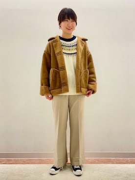 「coen（コーエン）のアイテム（ムートンコート）」を使った、みやたけさん（レディース・167cm）の冬コーディネート