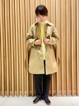 「coen（コーエン）のアイテム（ステンカラーコート）」を使った、みやたけさん（レディース・167cm）の冬コーディネート