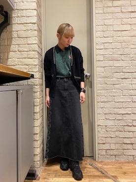 「HYSTERIC GLAMOUR（ヒステリックグラマー）のスタッズ カーディガン（カーディガン/ボレロ、ブラック系）」を使った、minonminyonさん（レディース）の冬コーディネート