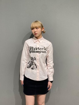 「HYSTERIC GLAMOUR（ヒステリックグラマー）のバックレースアップ マイクロミニデニムスカート（スカート、ブラック系）」を使った、minonminyonさん（レディース）の春コーディネート