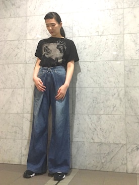 「VINTAGE（ヴィンテージ）のアイテム（Tシャツ/カットソー、ブラック系）」を使った、MIYUKIさん（レディース・172cm）の夏コーディネート