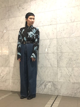 「Yohji Yamamoto（ヨウジヤマモト）のアイテム（シャツ/ブラウス、ブラウン系）」を使った、MIYUKIさん（レディース・172cm）の夏コーディネート