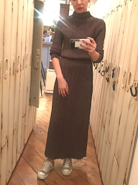 「VINTAGE（ヴィンテージ）のアイテム（シャツ/ブラウス、ブラウン系）」を使った、MIYUKIさん（レディース・172cm）の秋コーディネート