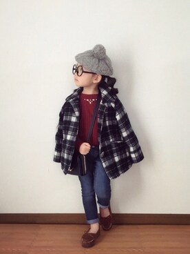「UNIQLO（ユニクロ）のアイテム（ハンチング/ベレー帽）」を使った、Ⓜ︎さん（キッズ・100cm）の冬コーディネート